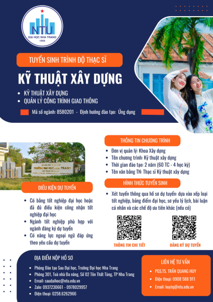 Thông báo tuyển sinh trình độ thạc sĩ ngành Kỹ thuật Xây dựng