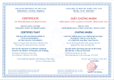 Giấy chứng nhận Kiểm định chất lượng Chương trình đào tạo